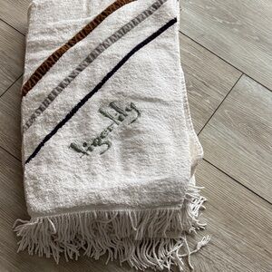 Tigerlily Fringe Beach Towel - white with Brown, Gray and green accents Accents